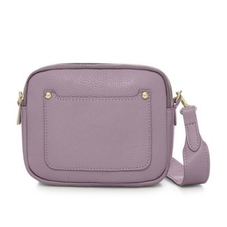 Lilac Crossbody Bag with two separate zipped compartments, and a matching detachable strap