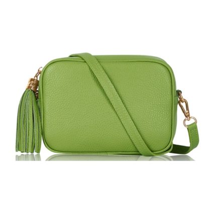 Lime Green Crossbody Bag Single Zip. One main compartment with an internal side slip pocket and a detachable strap