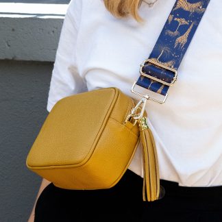 Mustard Italian leather crossbody bag