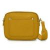 Mustard Crossbody Bag with two separate zipped compartments, and a matching detachable strap