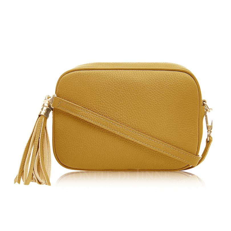 Mustard Crossbody Bag Single Zip. One main compartment with an internal side slip pocket and a detachable strap