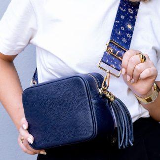 Navy Blue Italian leather crossbody bag