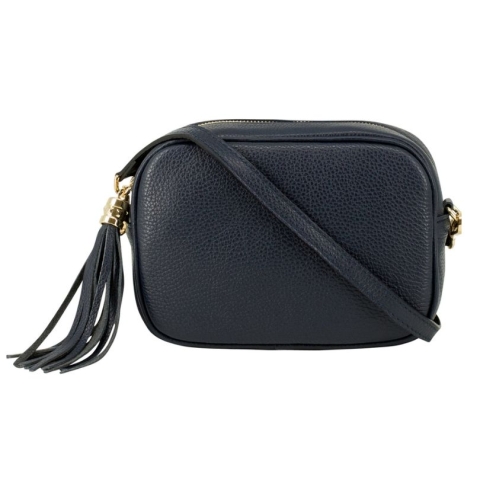 Navy Crossbody Bag Single Zip. One main compartment with an internal side slip pocket and a detachable strap