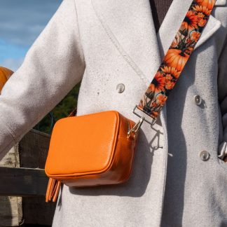 Bright Orange Italian leather crossbody bag