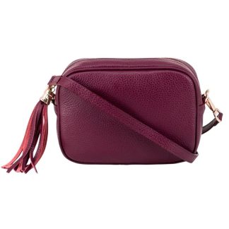 Plum Red Crossbody Bag Single Zip. One main compartment with an internal side slip pocket and a detachable strap