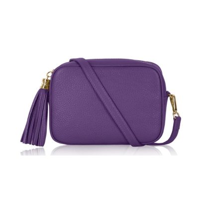 Purple Crossbody Bag Single Zip. One main compartment with an internal side slip pocket and a detachable strap