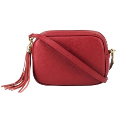 Red Crossbody Bag Single Zip. One main compartment with an internal side slip pocket and a detachable strap