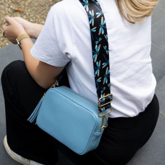 Sky Blue Italian leather crossbody bag