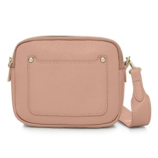 Smoke Rose Crossbody Bag with two separate zipped compartments, and a matching detachable strap