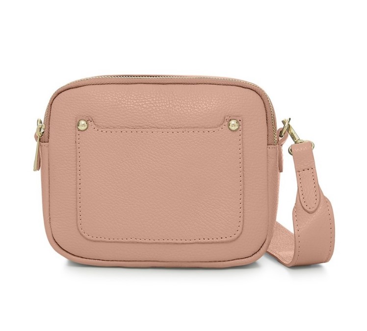 Smoke Rose Crossbody Bag with two separate zipped compartments, and a matching detachable strap