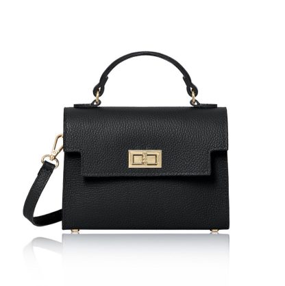 This Sussex Bag is a leather top handle box bag in black