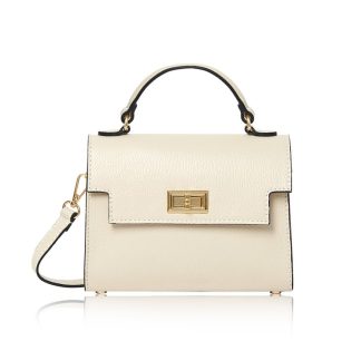 This Sussex Bag is a leather top handle box bag in cream