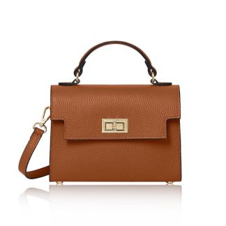 This Sussex Bag is a leather top handle box bag in dark tan