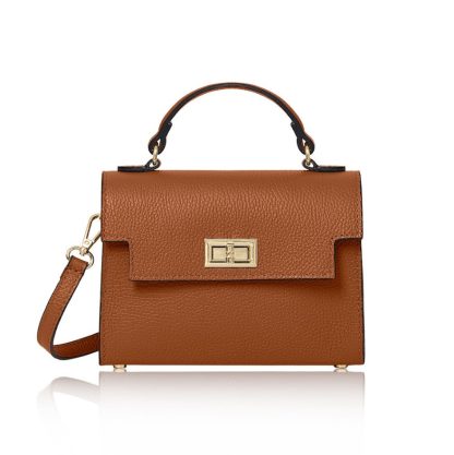 This Sussex Bag is a leather top handle box bag in dark tan