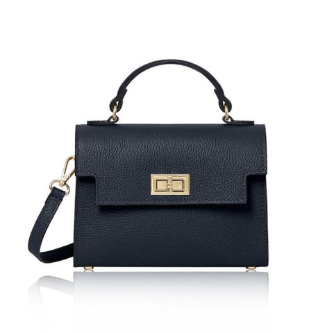 This Sussex Bag is a leather top handle box bag in navy