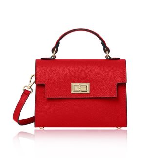 This Sussex Bag is a leather top handle box bag in red