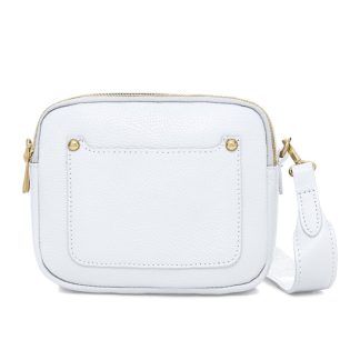 White Crossbody Bag with two separate zipped compartments, and a matching detachable strap