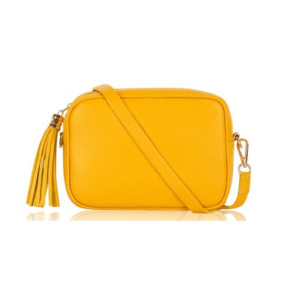 Yellow Crossbody Bag Single Zip. One main compartment with an internal side slip pocket and a detachable strap