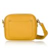 Yellow Crossbody Bag with two separate zipped compartments, and a matching detachable strap