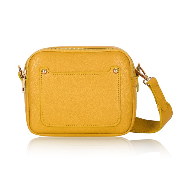 Yellow Crossbody Bag with two separate zipped compartments, and a matching detachable strap