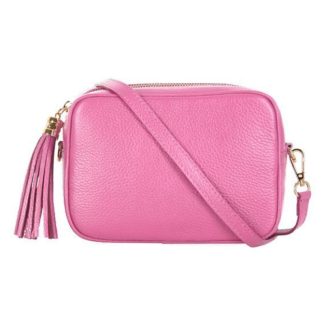 Candy Pink Crossbody Bag Single Zip. One main compartment with an internal side slip pocket and a detachable strap